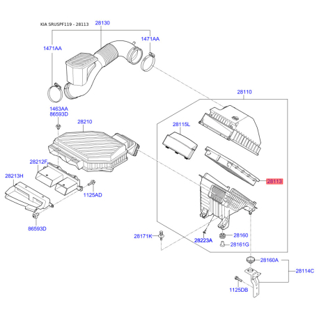 Фільтр повітряний 28113-D3100 Mobis - 28113D3100 - схема з каталогу 28113, SRUSPF119 28113D3100