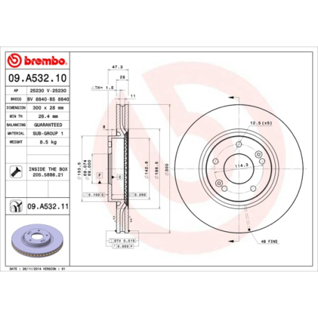 Диск тормозной Brembo - 09.A532.11 - изображение №1 09.A532.11