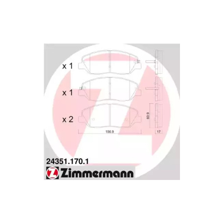 Колодки гальмівні дискові комплект Zimmermann 24351.170.1. Фото 1 24351.170.1