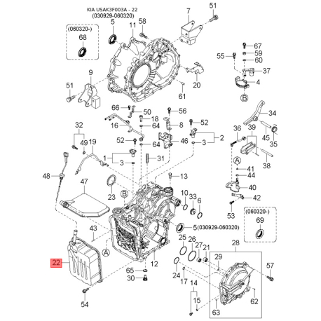 Вкладыши коренные 21020-39600 Mobis - 2102039600 - схема с каталога 22, USAK3F003A 2102039600