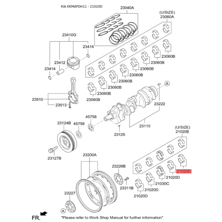 Вкладыши коренные 21020-3C310 Mobis - 210203C310 - схема с каталога 21020D, KKMAPDH11 210203C310