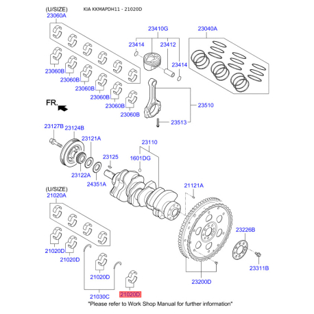 Вкладыши коренные 21020-3C320 Mobis - 210203C320 - схема с каталога 21020D, KKMAPDH11 210203C320