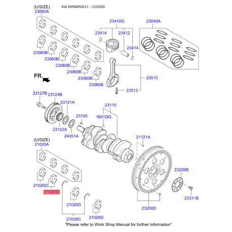 Вкладыши коренные 21020-3C330 Mobis - 210203C330 - схема с каталога 21020D, KKMAPDH11 210203C330