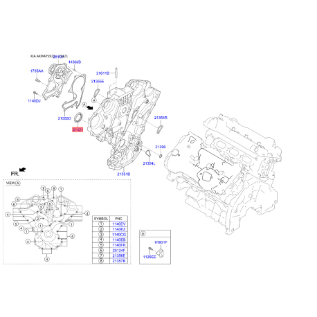 Манжета (сальник) коленвала 21352-3C700 Mobis - 213523C700 - схема с каталога 21421, AKMAPS922 213523C700