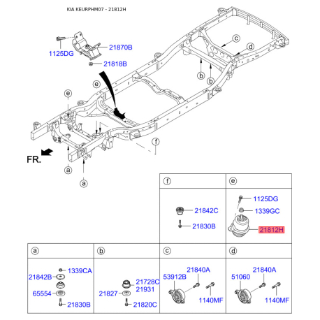 Подушка двигуна 21812-3E330 Mobis - 218123E330 - схема з каталогу 21812H, KEURPHM07 218123E330