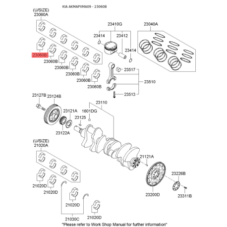 Вкладыши шатунные 23060-3C212 Mobis - 230603C212 - схема с каталога 23060B, AKMAPXMA09 230603C212