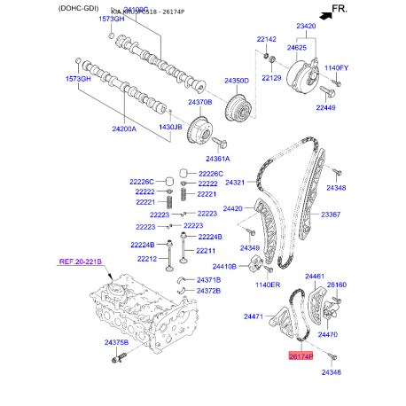 Ланцюг, привід маслонасоса 24322-3C100 Mobis - 243223C100 - схема з каталогу 26174P, KRUSPC518 243223C100