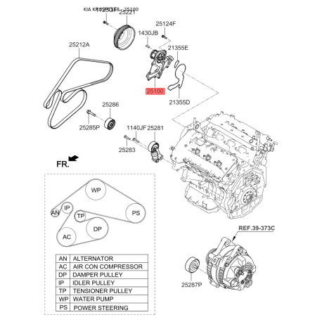 Помпа (насос водяной) 25100-3C131 Mobis - 251003C131 - схема с каталога 25100, KRUSPC518 251003C131