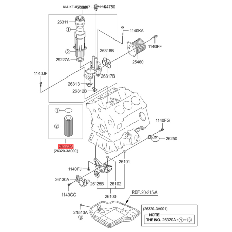 Фільтр масляний 26320-3C250 Mobis - 263203C250 - схема з каталогу 26320A, KEURPHM07 263203C250
