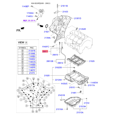 Щуп уровня масла 26611-3C100 Mobis - 266113C100 - схема с каталога 26611, KEURPJG08 266113C100