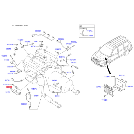 Датчик положения коленвала 39310-3C100 Mobis - 393103C100 - схема с каталога 39310, KEURPHM07 393103C100