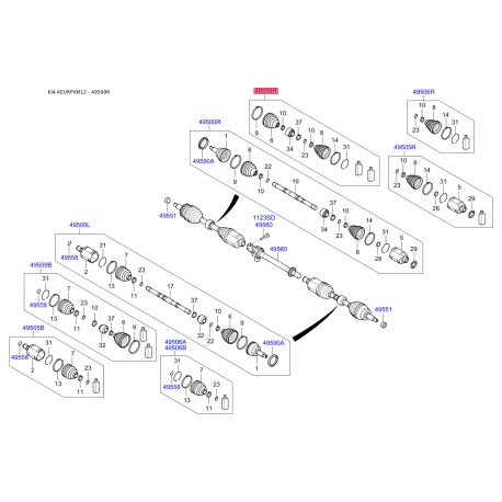 Чохол півосі (пильник) приводного валу правий 49581-2W450 Mobis - 495812W450 - схема з каталогу 49509R, KEURPXM12 495812W450