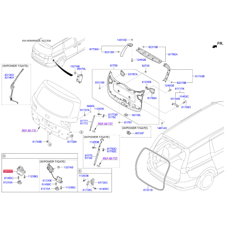 Замок крышки багажника 81230-3Z000 Mobis - 812303Z000 - схема с каталога 81230A, KKMAPA918 812303Z000