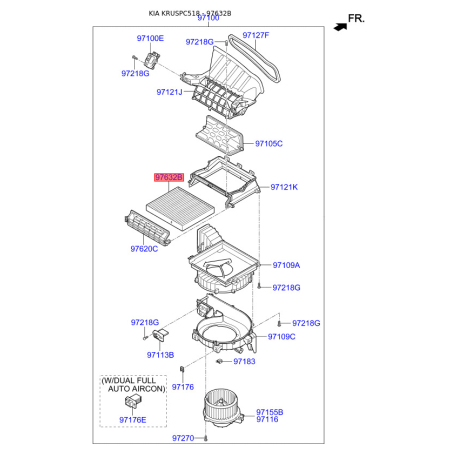 Фильтр салона 97133-C5000 Mobis - 97133C5000 - схема с каталога 97632B, KRUSPC518 97133C5000