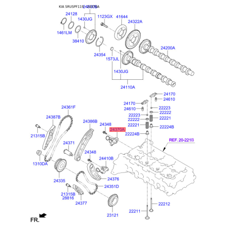 Комплект ланцюга приводу розподільного валу 24510-2F101 Mobis - 245102F101 - схема з каталогу 24370A, SRUSPF119 245102F101