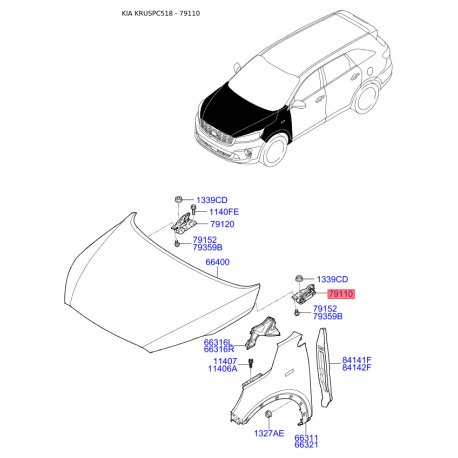 Петля капота левая 79110-C5000 Mobis - 79110C5000 - схема с каталога 79110, KRUSPC518 79110C5000