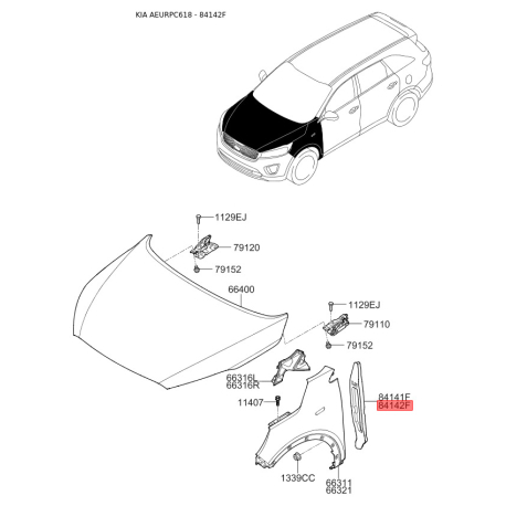 Ізоляція крила права 84142-C5000 Mobis - 84142C5000 - схема з каталогу 84142F, AEURPC618 84142C5000