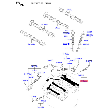 Форсунка правая 24355-3C200 Mobis - 243553C200 - схема с каталога 24355B, KEURPDH11 243553C200