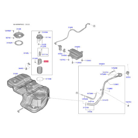 Фильтр топливный 31112-B1000 Mobis - 31112B1000 - схема с каталога 31112, AKMAPS922 31112B1000