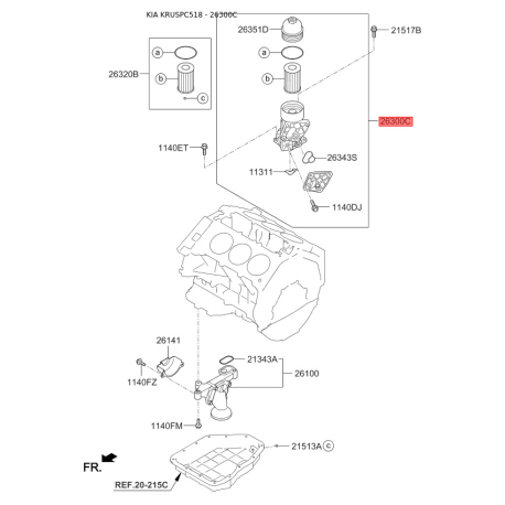 Фильтр масляный 26300-3CAB1 Mobis - 263003CAB1 - схема с каталога 26300C, KRUSPC518 263003CAB1