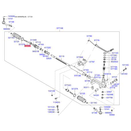 Тяга рульова 57731-3E010 Mobis - 577313E010 - схема з каталогу 5773X, KKMAPBL06 577313E010