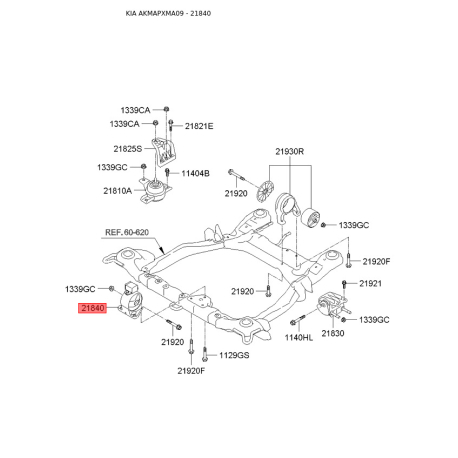 Подушка двигателя 21910-2B100 Mobis - 219102B100 - схема с каталога 21840, AKMAPXMA09 219102B100