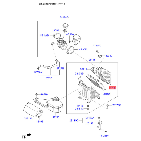 Фільтр повітряний 28113-2W100 Mobis - 281132W100 - схема з каталогу 28113, AKMAPXMA12 281132W100
