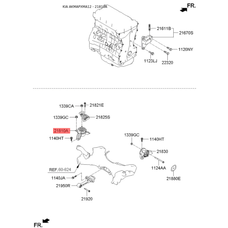 Подушка двигуна 21810-2P950 Mobis - 218102P950 - схема з каталогу 21810A, AKMAPXMA12 218102P950