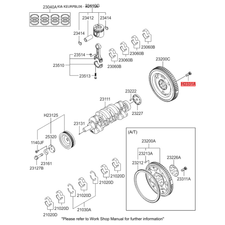 Болт маховика 23241-4A030 Mobis - 232414A030 - схема с каталога H2331A, KEURPBL06 232414A030
