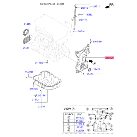 Кришка (фланець) ланцюга 21350-2G300 Mobis - 213502G300 - схема з каталогу 21350F, KEURPD418 213502G300