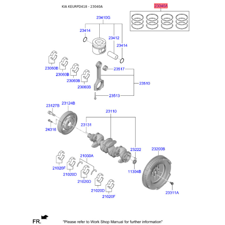 Кольца поршневые 23040-2G200 Mobis - 230402G200 - схема с каталога 23040A, KEURPD418 230402G200
