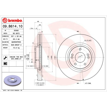 Диск тормозной Brembo - 09.B614.10 - изображение №1 09.B614.10