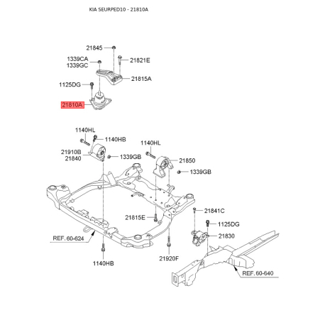 Подушка двигателя 21810-1H300 Mobis - 218101H300 - схема с каталога 21810A, SEURPED10 218101H300