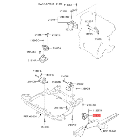 Подушка двигателя 21830-1M000 Mobis - 218301M000 - схема с каталога 21830, SEURPED10 218301M000