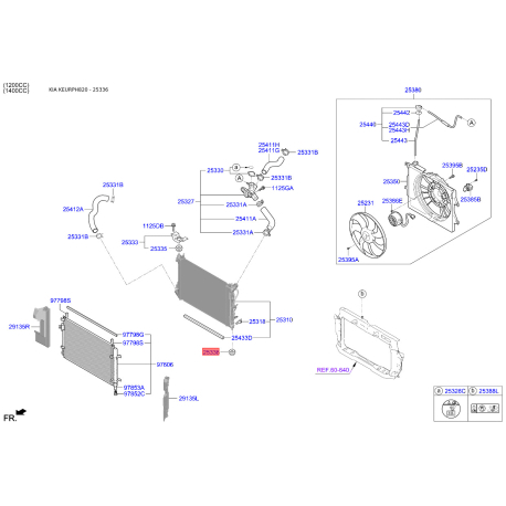 Крепление радиатора нижнее 25336-2V000 Mobis - 253362V000 - схема с каталога 25336, KEURPH820 253362V000