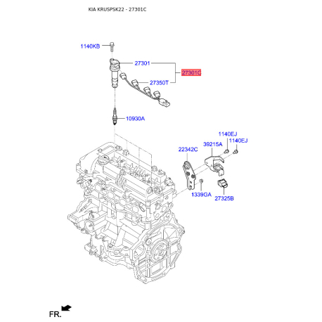 Катушка зажигания 27300-2B010 Mobis - 273002B010 - схема с каталога 27301C, KRUSPSK22 273002B010
