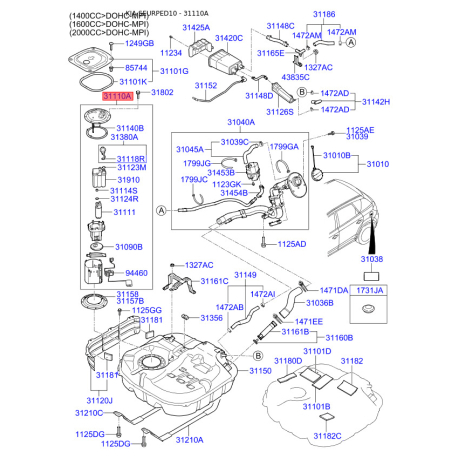 Блок (модуль) паливного насосу 31110-1H000 Mobis - 311101H000 - схема з каталогу 31110A, SEURPED10 311101H000