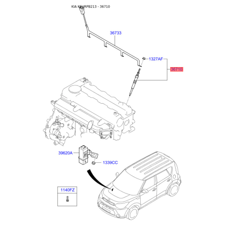 Свеча накаливания 36710-2A200 Mobis - 367102A200 - схема с каталога 36710, KEURPB213 367102A200