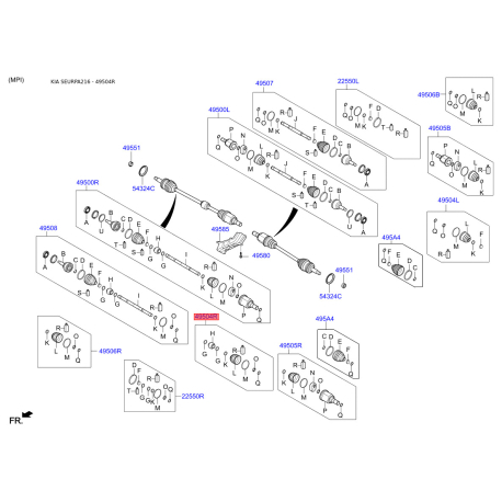Дампер кит правый 49597-3X0A0 Mobis - 495973X0A0 - схема с каталога 49504R, SEURPA216 495973X0A0