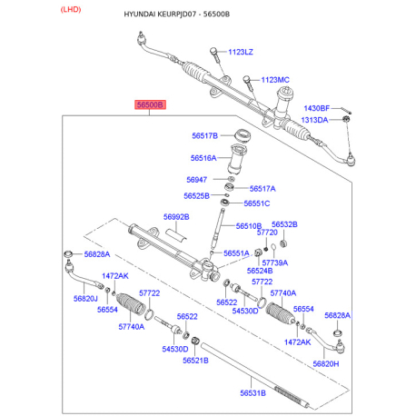Рулевой механизм 56500-2L300 Mobis - 565002L300 - схема с каталога 56500B, KEURPJD07 565002L300