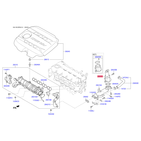 Клапан повернення ВГ 28410-2A300 Mobis - 284102A300 - схема з каталогу 28450, SEURPA212 284102A300