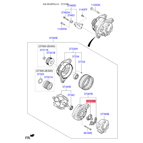 Регулятор генератора 37370-25200 Mobis - 3737025200 - схема с каталога 37370B, KEURPSL14 3737025200