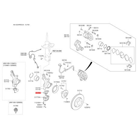 Кульова опора 51760-2R000 Mobis - 517602R000 - схема з каталогу 51760, SEURPED10 517602R000