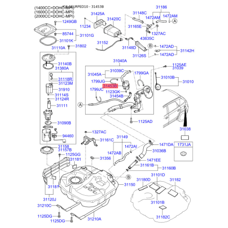 Фільтр салону 31453-2H500 Mobis - 314532H500 - схема з каталогу 31453B, SEURPED10 314532H500