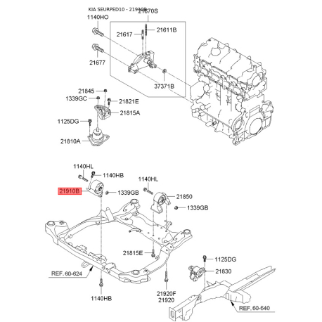 Подушка двигателя 21910-2H150 Mobis - 219102H150 - схема с каталога 21910B, SEURPED10 219102H150