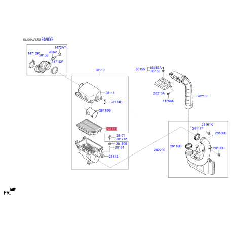 Фільтр повітряний 28113-A5800 Mobis - 28113A5800 - схема з каталогу 28113, KKMAPA716 28113A5800