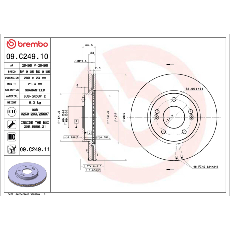 Диск тормозной Brembo - 09.C249.11 - изображение №1 09.C249.11