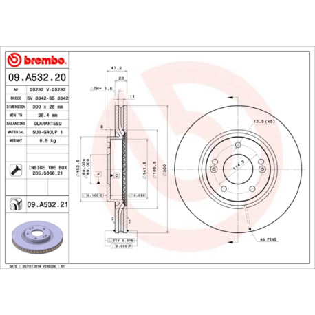 Диск гальмівний Brembo - 09.A532.20 - зображення №1 09.A532.20
