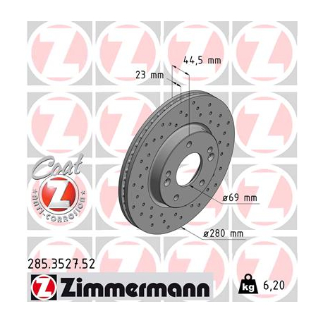 Диск тормозной Zimmermann - 285.3527.52 - изображение №1 285.3527.52