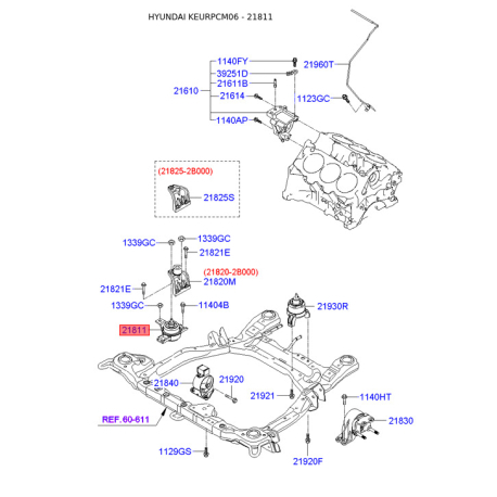 Подушка двигателя 21811-2B100 Mobis - 218112B100 - схема с каталога 21811, KEURPCM06 218112B100